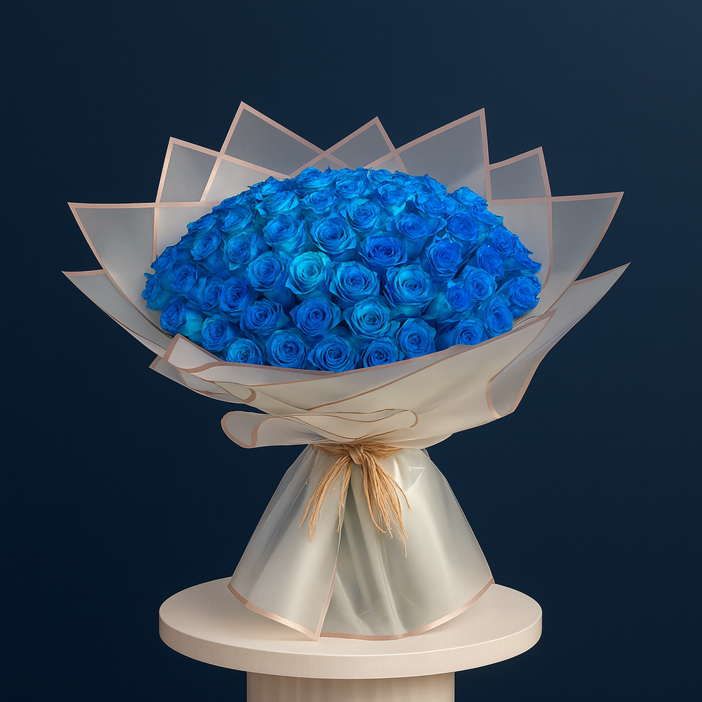 Blue Roses Bouquet – Large (80 Stems)