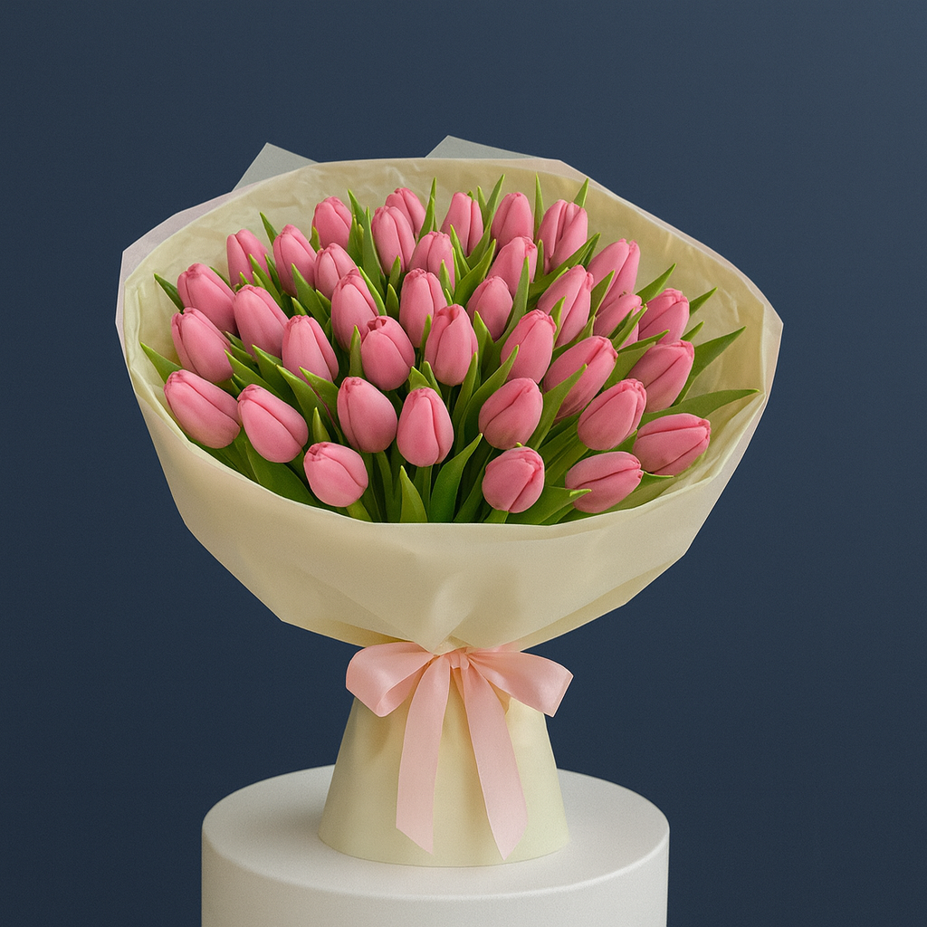 🌷 Romantic Pink Tulip Embrace – 41 Stems