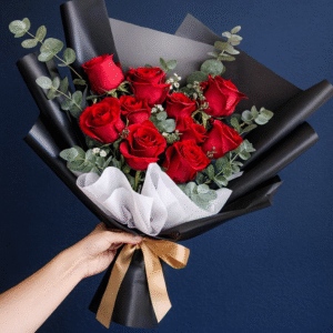 IMG_8749 Midnight Elegance Bouquet – 12 Red Roses